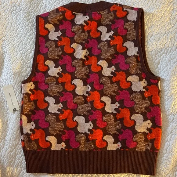 Colorful Squirrel Pattern Knit Vest by Maeve for Anthropologie. XS - Picture 2 of 6